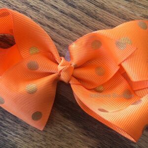 Orange & Gold Polka Dot 5" Boutique Bow  (2) 4B2168  Handmade NWT Boutique